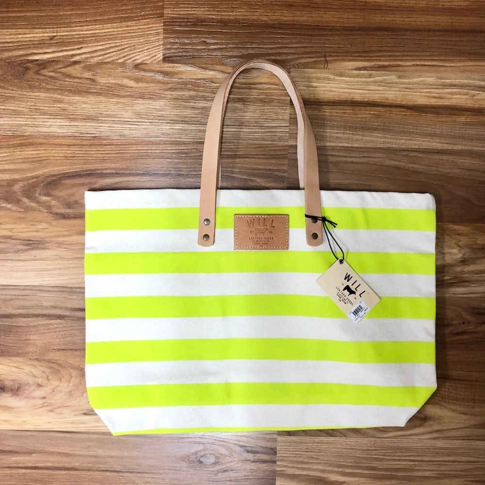Will Leather Goods lime striped canvas tote - Picture 1 of 5